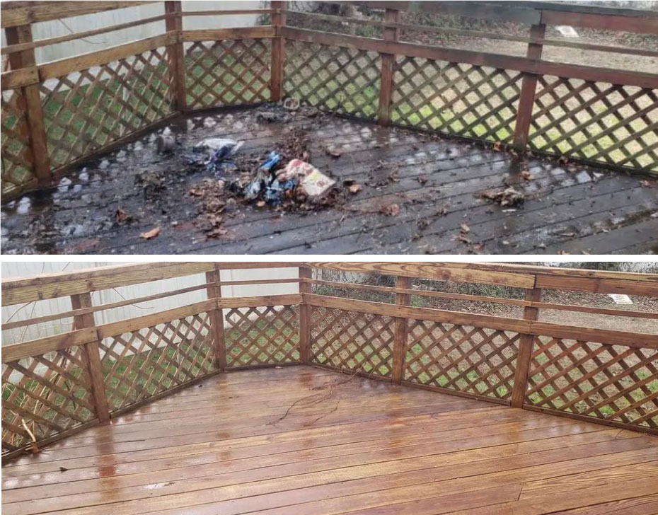 Wood deck before and after cleaning